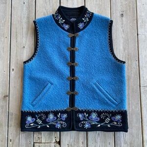Vintage Icelandic Design Embroidered Floral Wool Vest